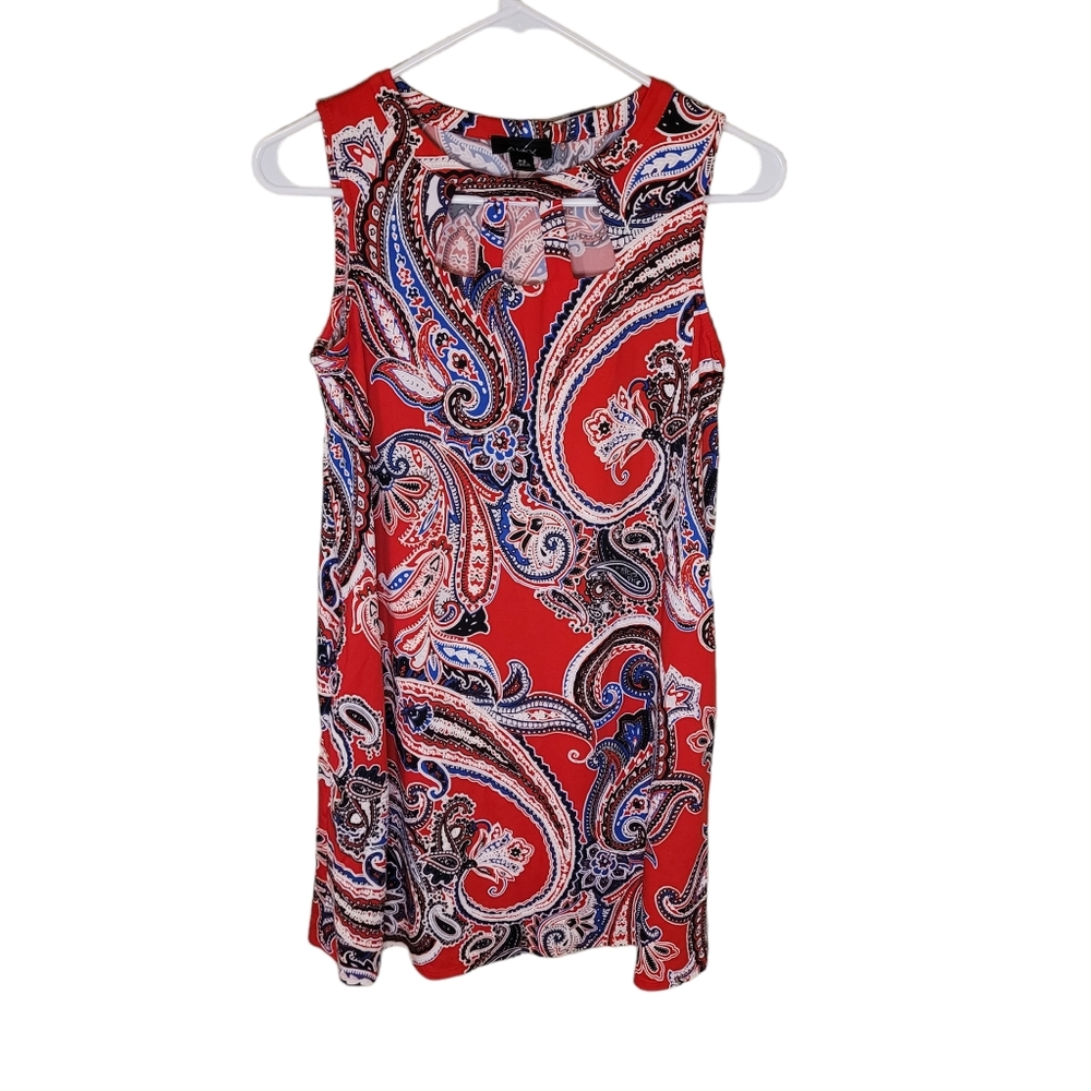 Alyx red, blue, black, and white Paisley sleeveless dress.
